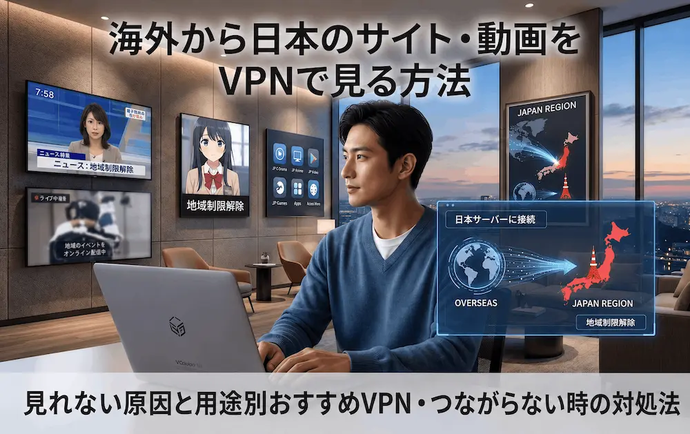 海外から日本のサイト・動画をVPNで見る方法｜見れない原因と用途別おすすめVPN・つながらない時の対処法